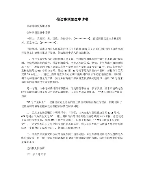 信访事项复查申请书