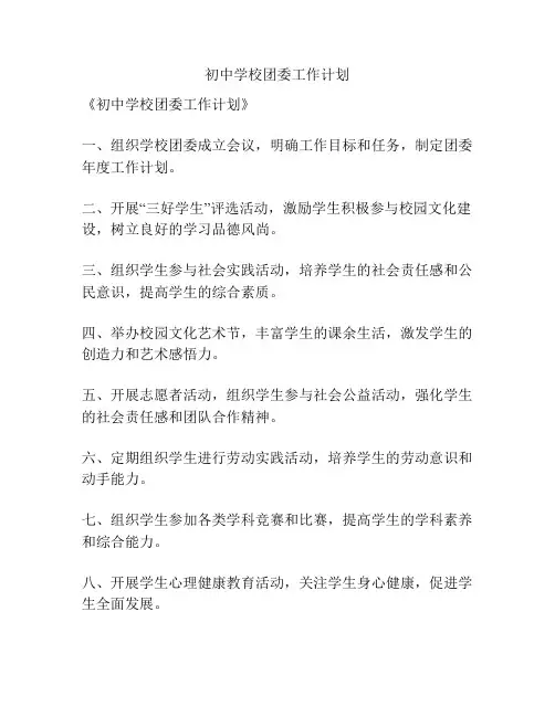 初中学校团委工作计划