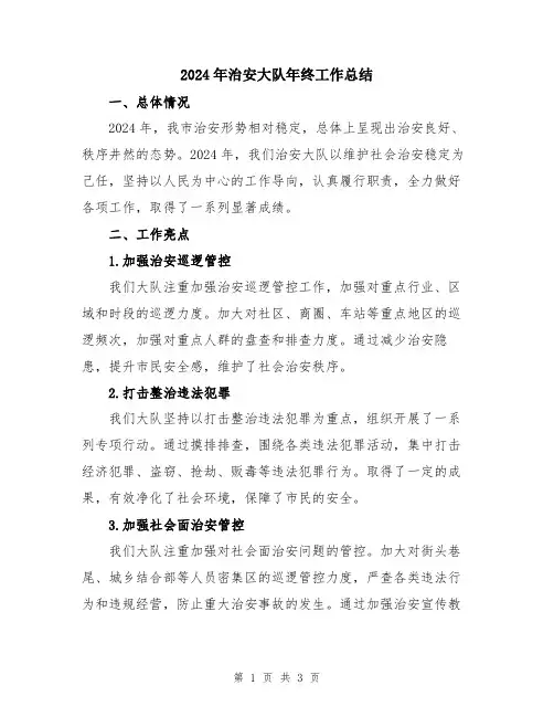2024年治安大队年终工作总结
