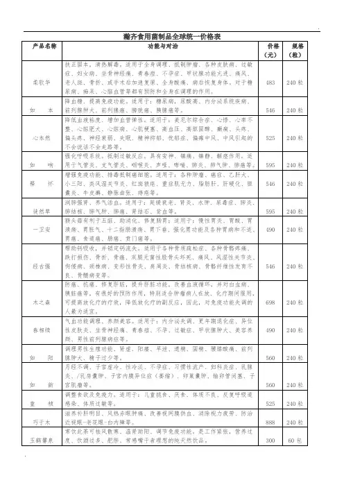 瀚齐产品价格表