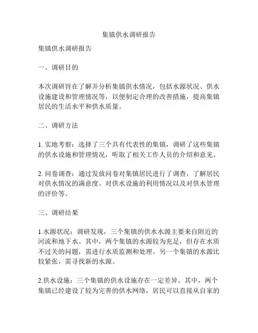 集镇供水调研报告