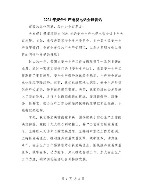 2024年安全生产电视电话会议讲话