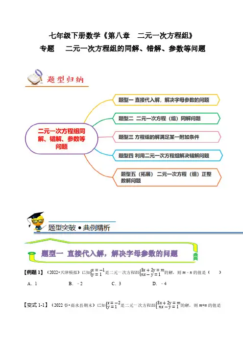 专题 二元一次方程组的同解、错解、参数等问题(原卷版)