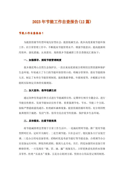 2023年节能工作自查报告(12篇)