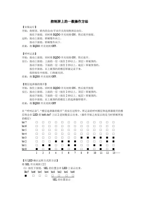富士达电梯控制屏上的一般操作方法