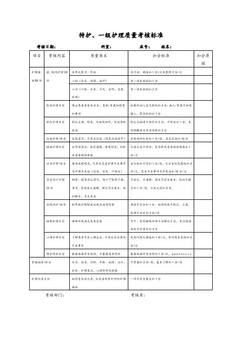 特护、一级护理质量考核标准