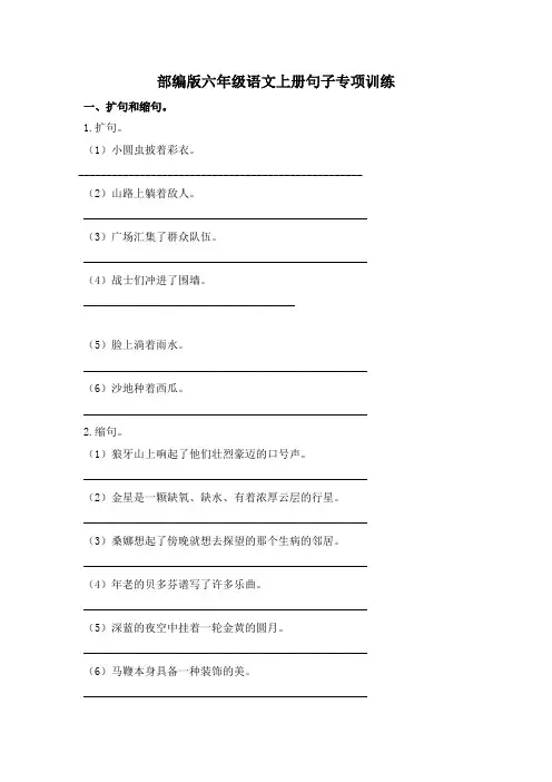 部编版六年级语文上册句子专项含答案