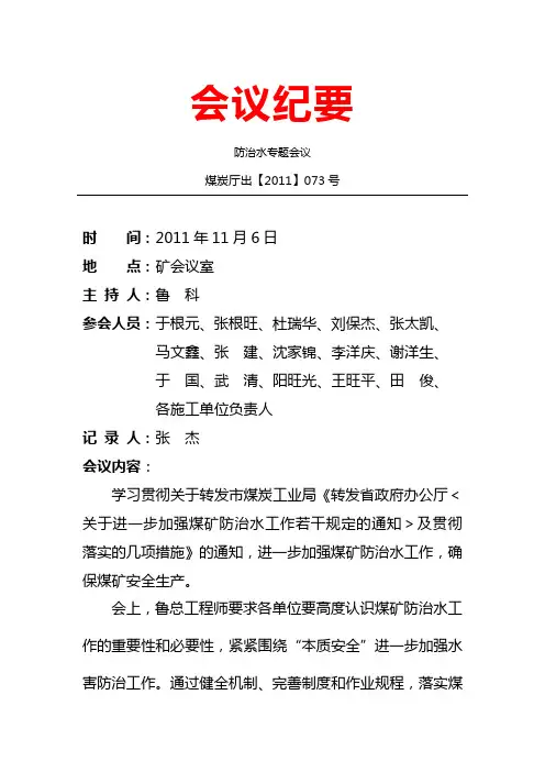 11月防治水专题会议
