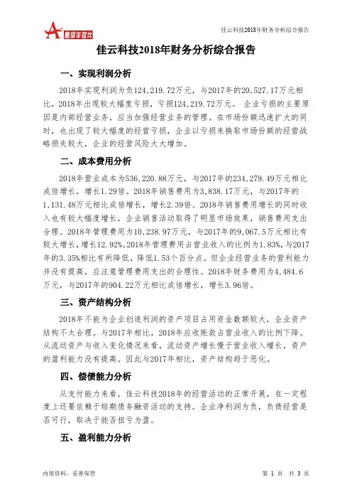 佳云科技2018年财务分析结论报告-智泽华