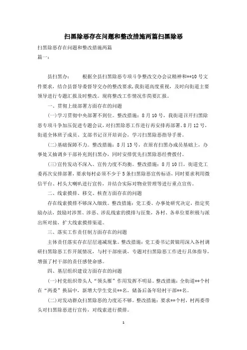 扫黑除恶存在问题和整改措施两篇扫黑除恶