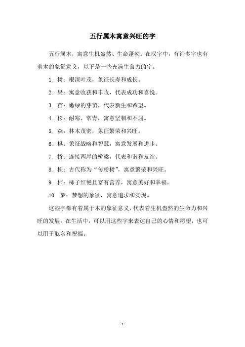 五行属木寓意兴旺的字
