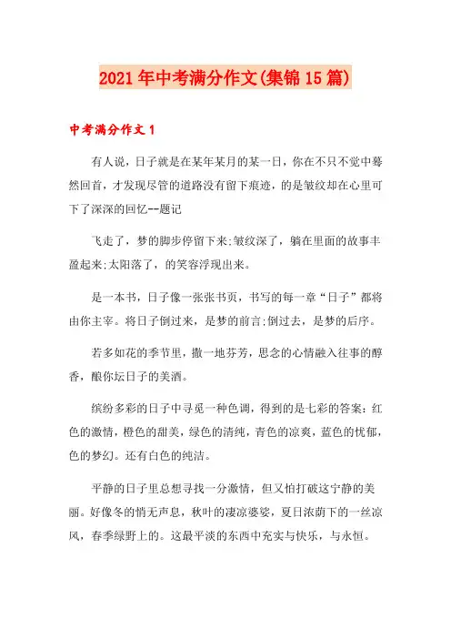 【实用】2021年中考满分作文(集锦15篇)