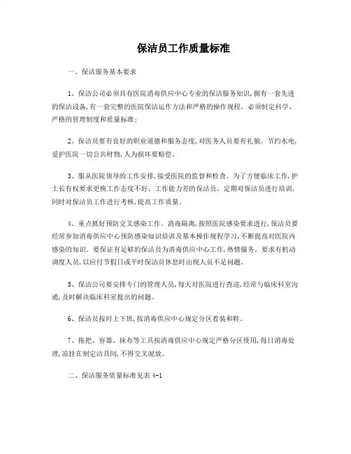 保洁员工作质量标准