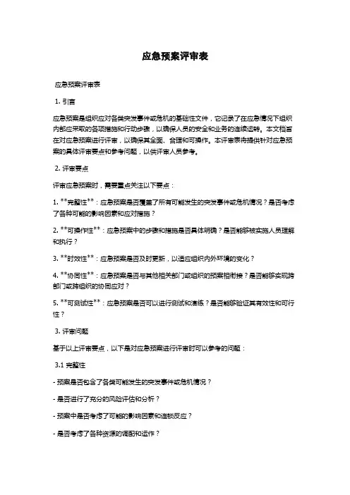 应急预案评审表