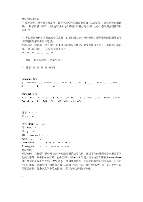 摩斯密码对照表