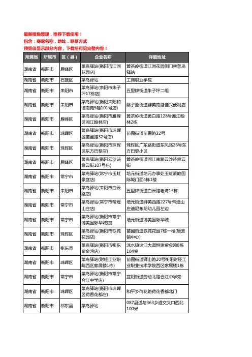 新版湖南省衡阳市菜鸟驿站企业公司商家户名录单联系方式地址大全117家