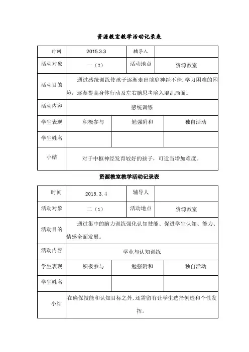 第二学期资源教室教学活动记录表