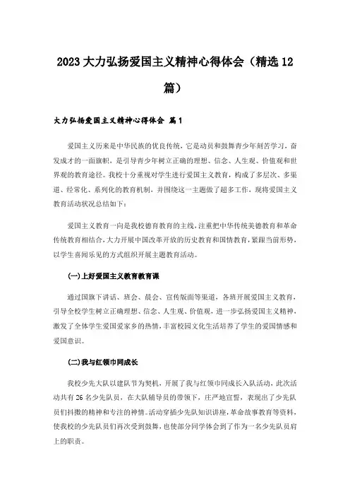 2023大力弘扬爱国主义精神心得体会(精选12篇)