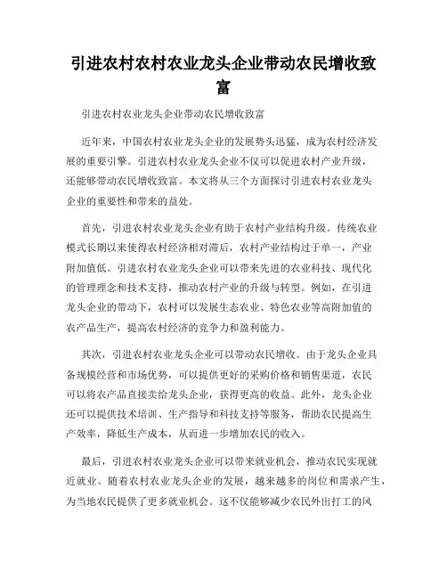 引进农村农村农业龙头企业带动农民增收致富