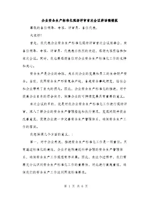 企业安全生产标准化现场评审首次会议讲话稿模板（3篇）