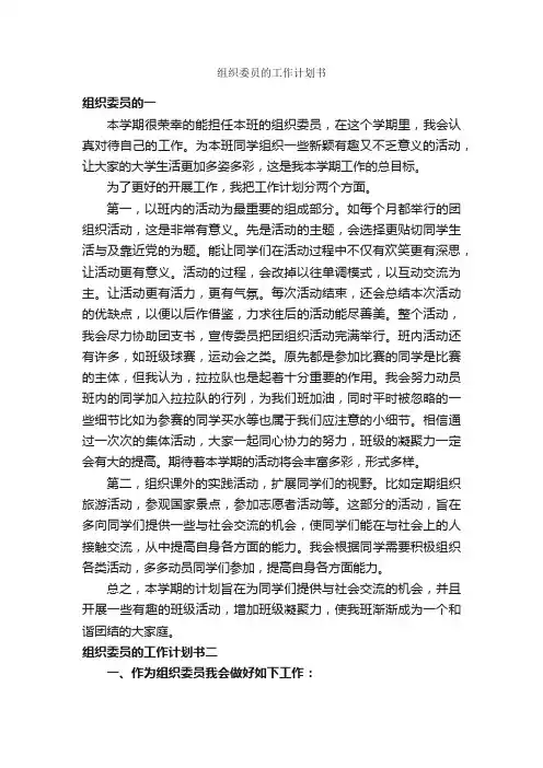 组织委员的工作计划书