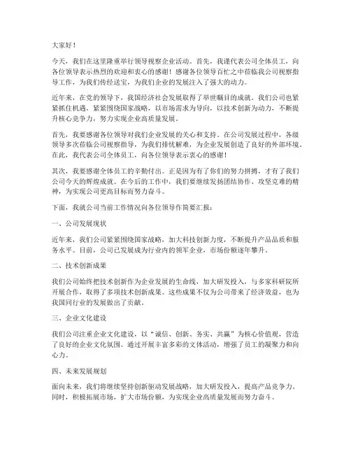 领导视察企业发言稿范文