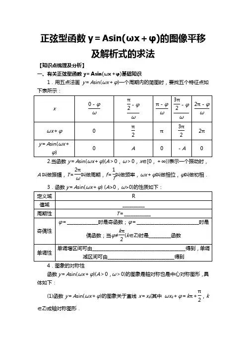 高中数学人教A版必修4第一章正弦型函数y=Asin(ωx+φ)的图像平移及解析式的求法