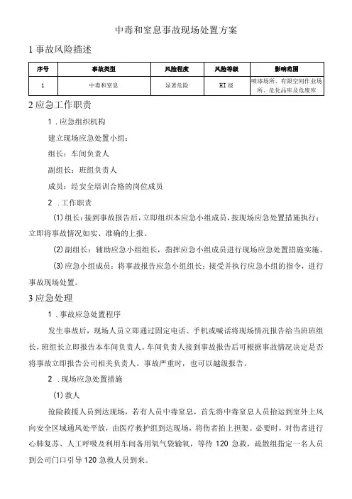 中毒和窒息事故现场处置方案