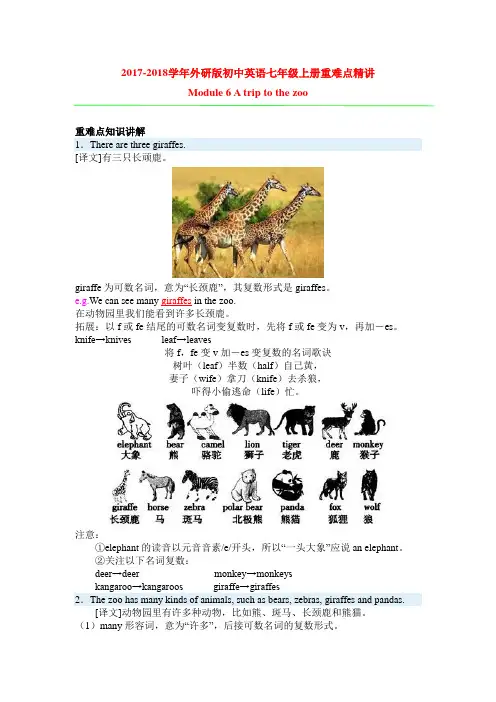 2017-2018学年外研版初中英语七年级上册Module-6-A-trip-to-the-zoo重难点精讲