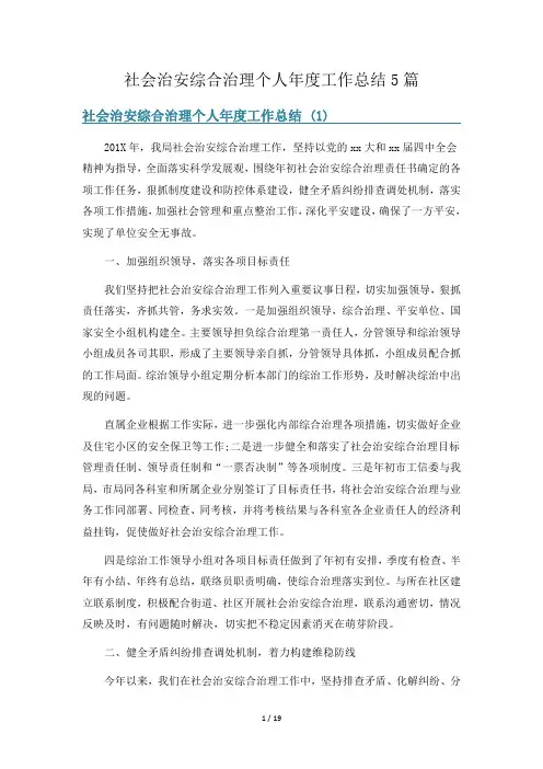 社会治安综合治理个人年度工作总结5篇