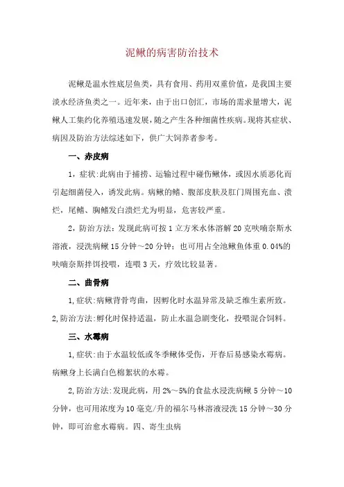 泥鳅的病害防治技术