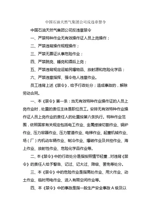 中国石油天然气集团公司反违章禁令和九项原则