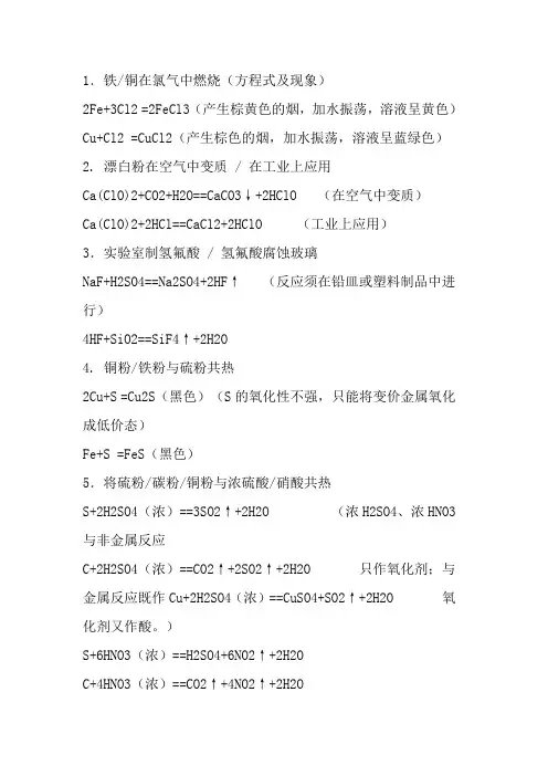 高考化学方工业方程式