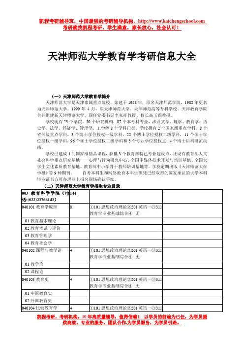 天津师范大学教育学考研信息大全