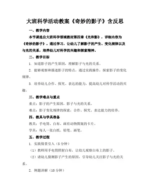 大班科学活动教案《奇妙的影子》含反思