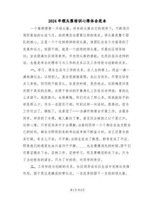 2024年领头雁培训心得体会范本(2篇)