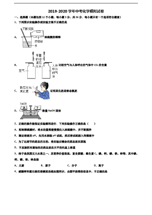 北京市丰台区2020年中考化学达标检测试题