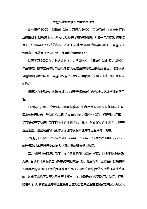 金融统计制度落实方案情况报告