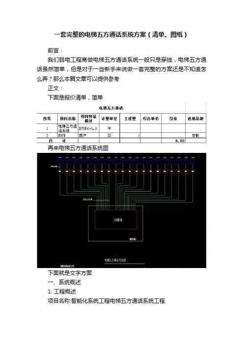 一套完整的电梯五方通话系统方案（清单、图纸）