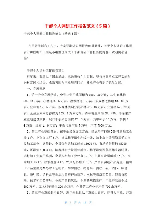 干部个人调研工作报告范文(5篇)