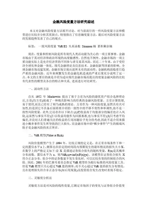 金融风险度量方法研究综述