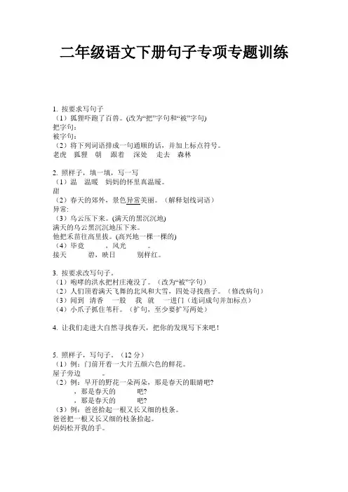 二年级语文下册句子专项专题训练