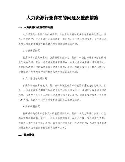 人力资源行业存在的问题及整改措施