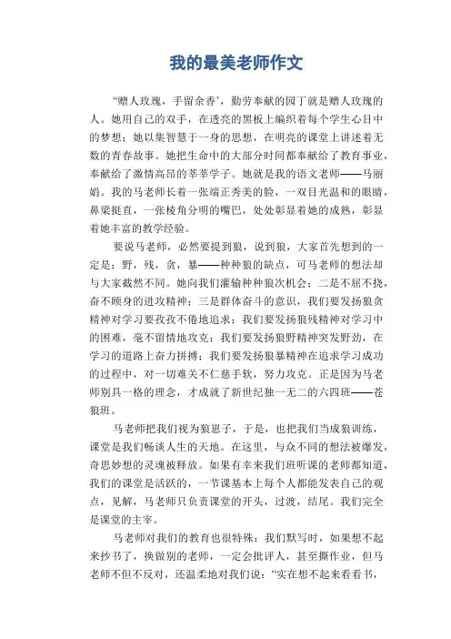 小学生优秀写人习作：我的最美老师作文