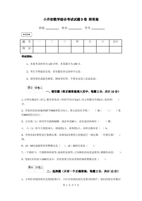小升初数学综合考试试题B卷 附答案