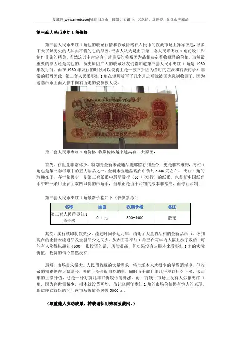 第三套人民币枣红1角价格