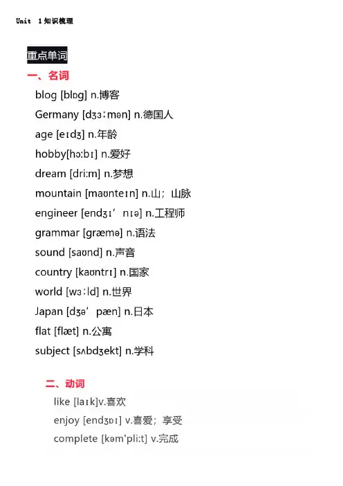 沪教版初中英语七年级上册知识点