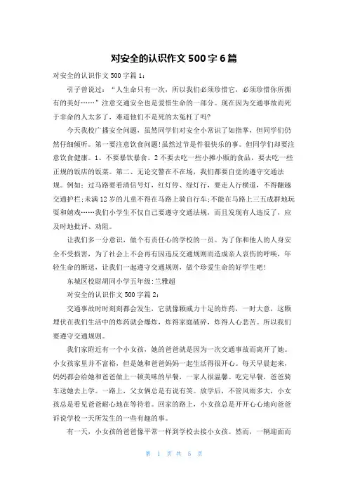 对安全的认识作文500字6篇