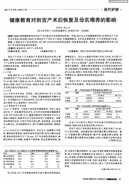 健康教育对剖宫产术后恢复及母乳喂养的影响