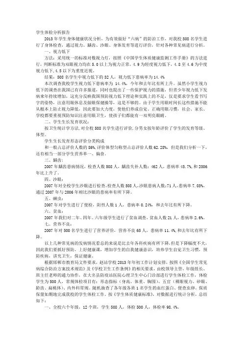 学生健康体检报告单